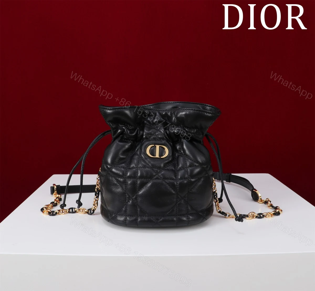 Dior A貨女款黑色皮革水桶包輕奢菱格紋柔軟大容量 — view 1