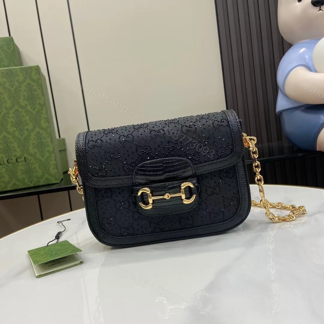 Gucci A貨Horsebit黑色閃鑽包 女士鏈條小包 低調華麗質感推薦 — view 1