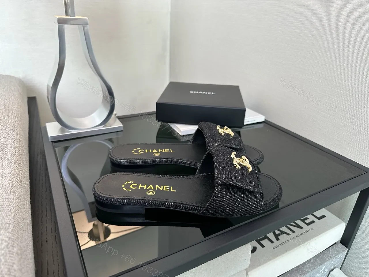 View 6 of Chic Denim Slip-Ons with Gold Interlock Hardware