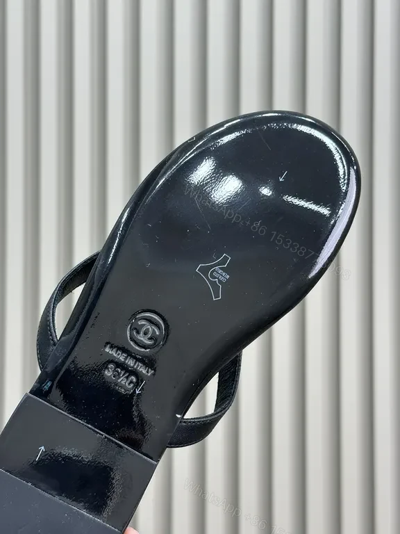 View 5 of Chanel-Inspired Black Leather Flip-Ons â€“ Subtle Luxury Sandals