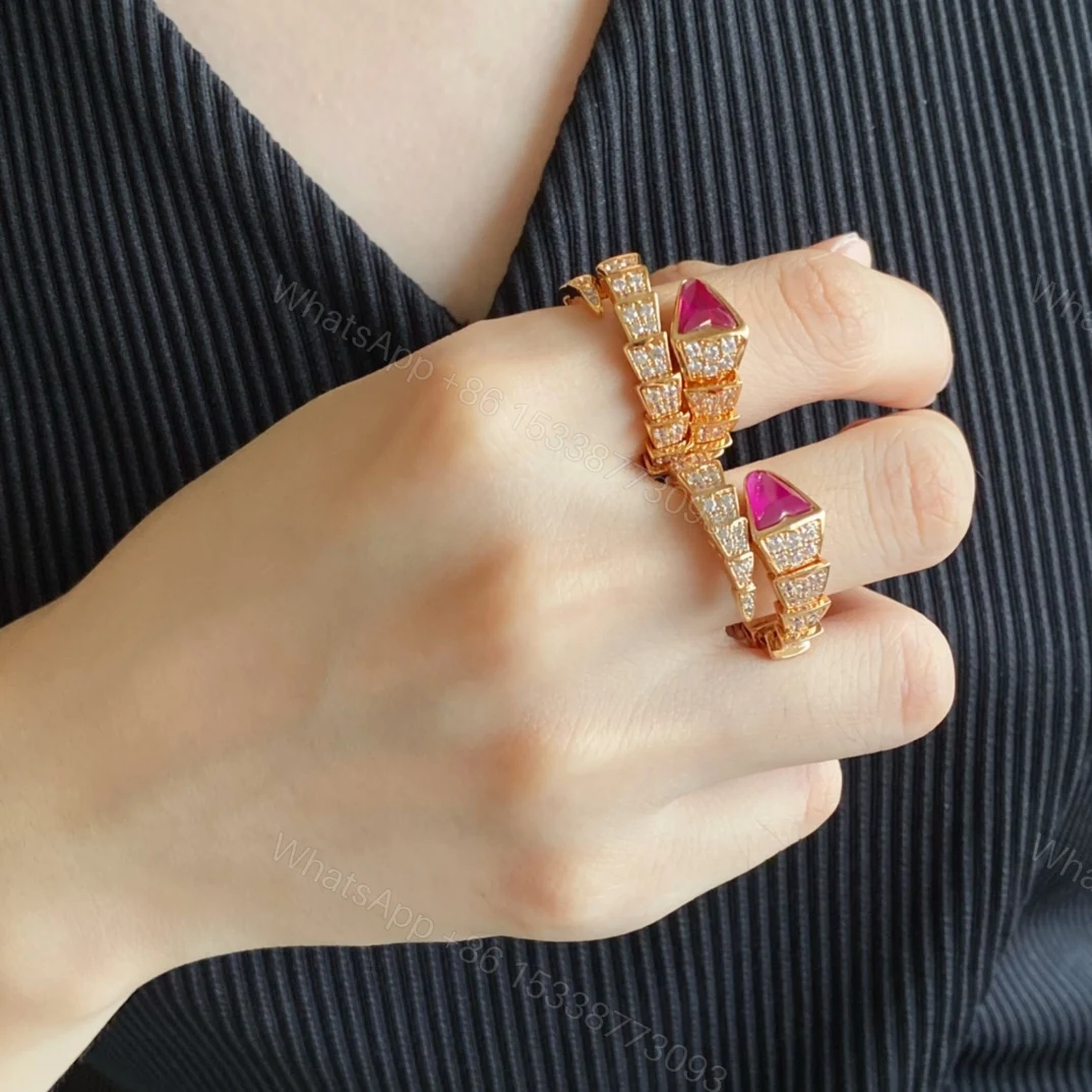 BVLGARI 蛇頭開口戒指 粉色寶石設計款女款時尚飾品 — view 1