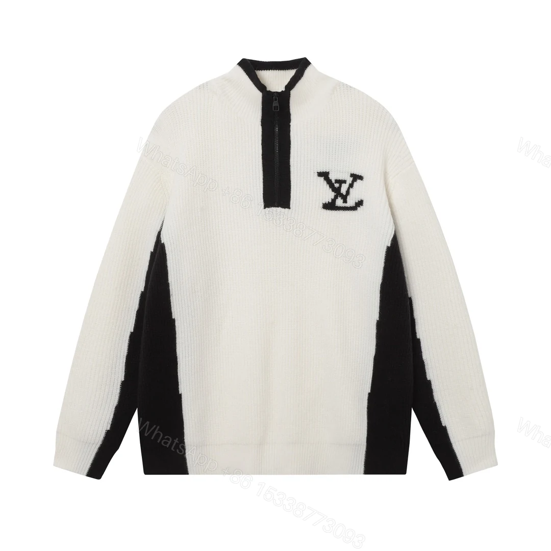 LV A貨拼色毛衣半拉鍊立領設計 男士簡約黑白潮流單品 — view 1