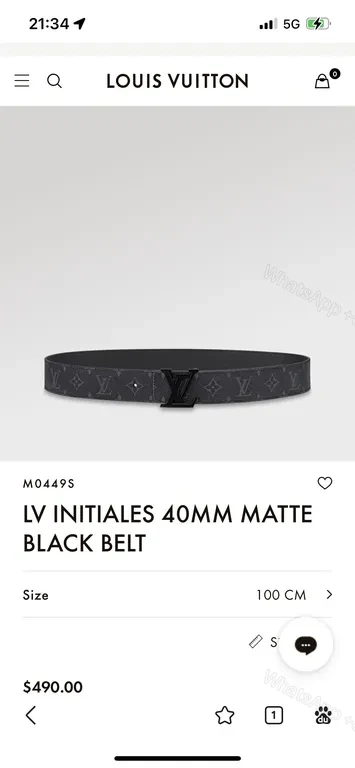 LV Initiales 40mm Matte Black Belt — Leather, Slim Luxe Style — view 1