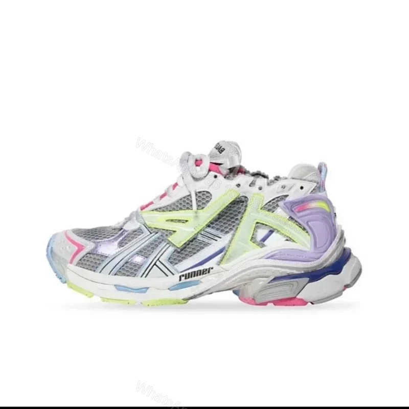 Balenciaga Runner Leather Free Grey Light Purple Neon Yellow White — view 1