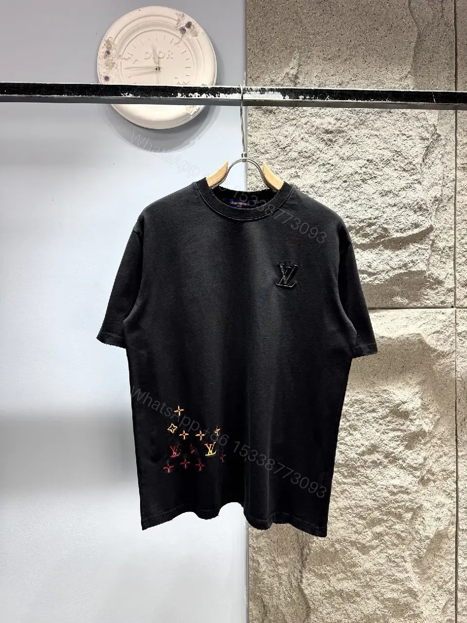 Black Cotton Tee Subtle Crest Embroidery, Relaxed Fit, Premium Comfort — view 1
