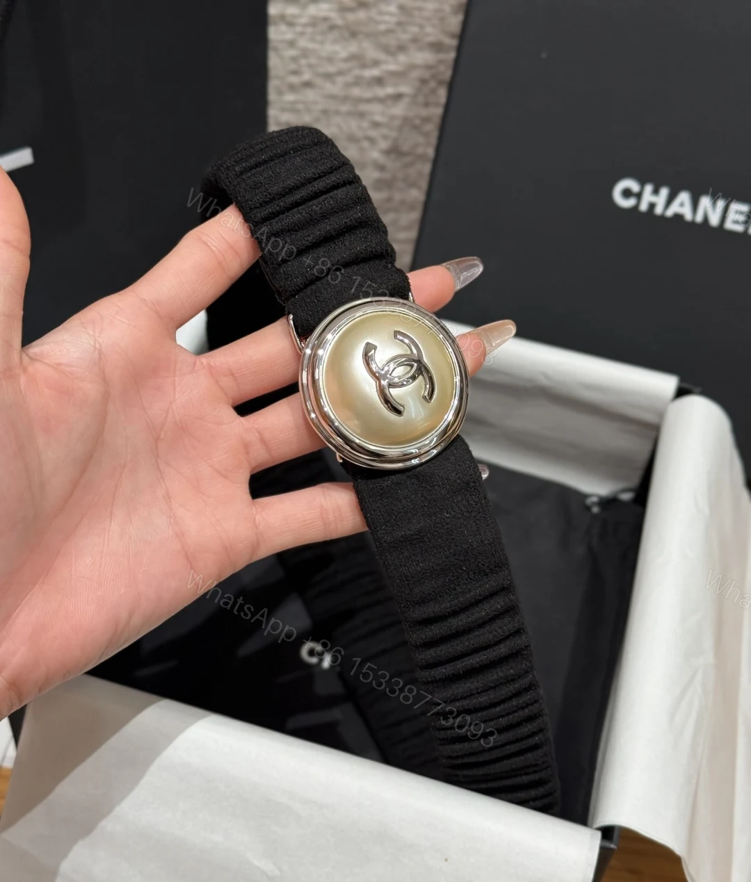 CHANEL 高仿 女款 黑色雙C彈力皮帶 時尚百搭腰帶 — view 1