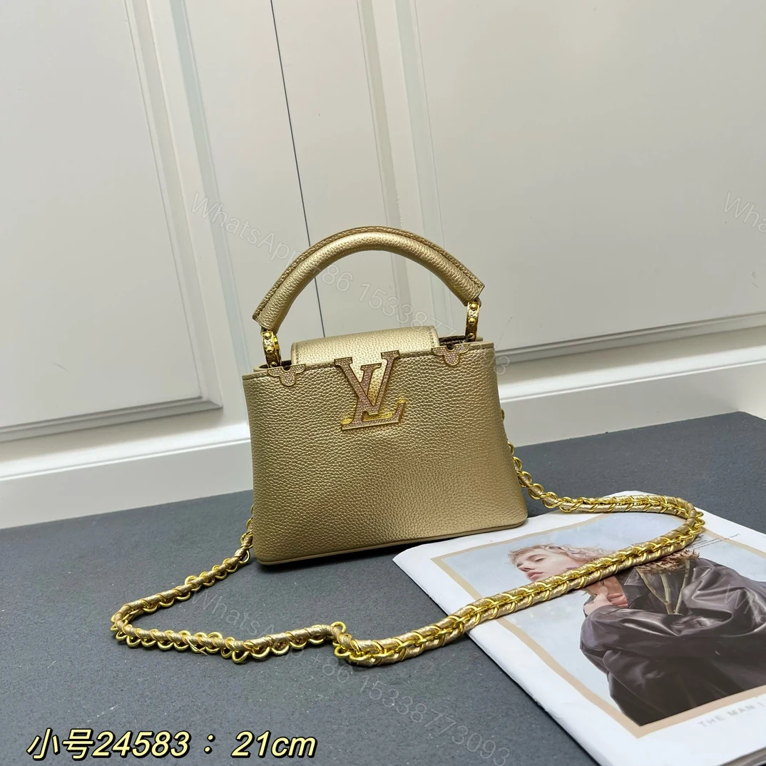 LV 高仿 24583 小號香檳金手提包 21cm鏈條優雅百搭包款 — view 1
