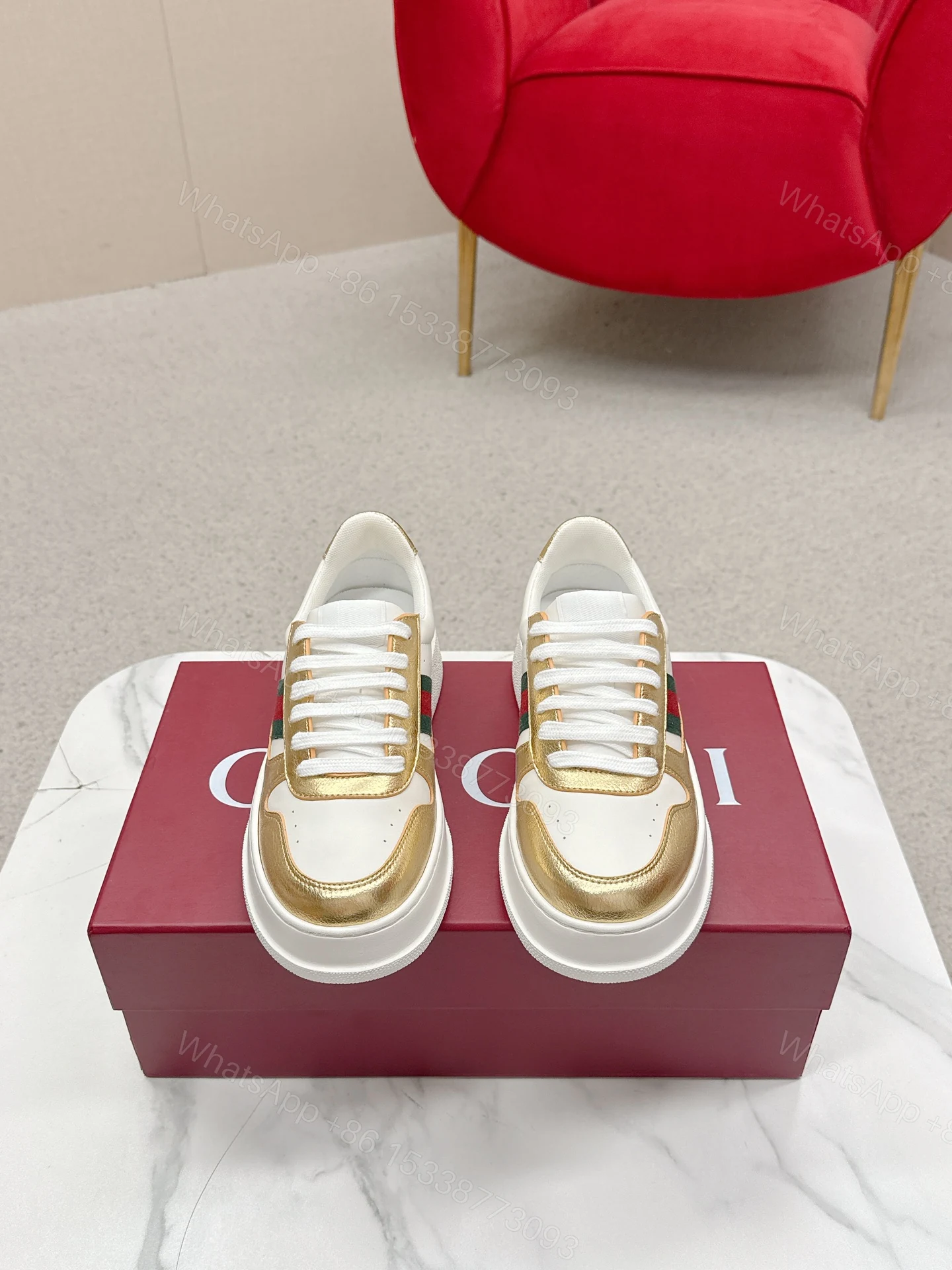 Gucci 原單 女款 白金拼色厚底休閒鞋 輕奢時尚百搭款 — view 1