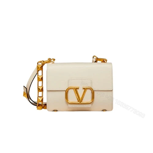 VALENTINO STUD SIGN GRAINY CALFSKIN SHOULDER BAG IN WHITE 2W2B0J96CPDI16 — view 1