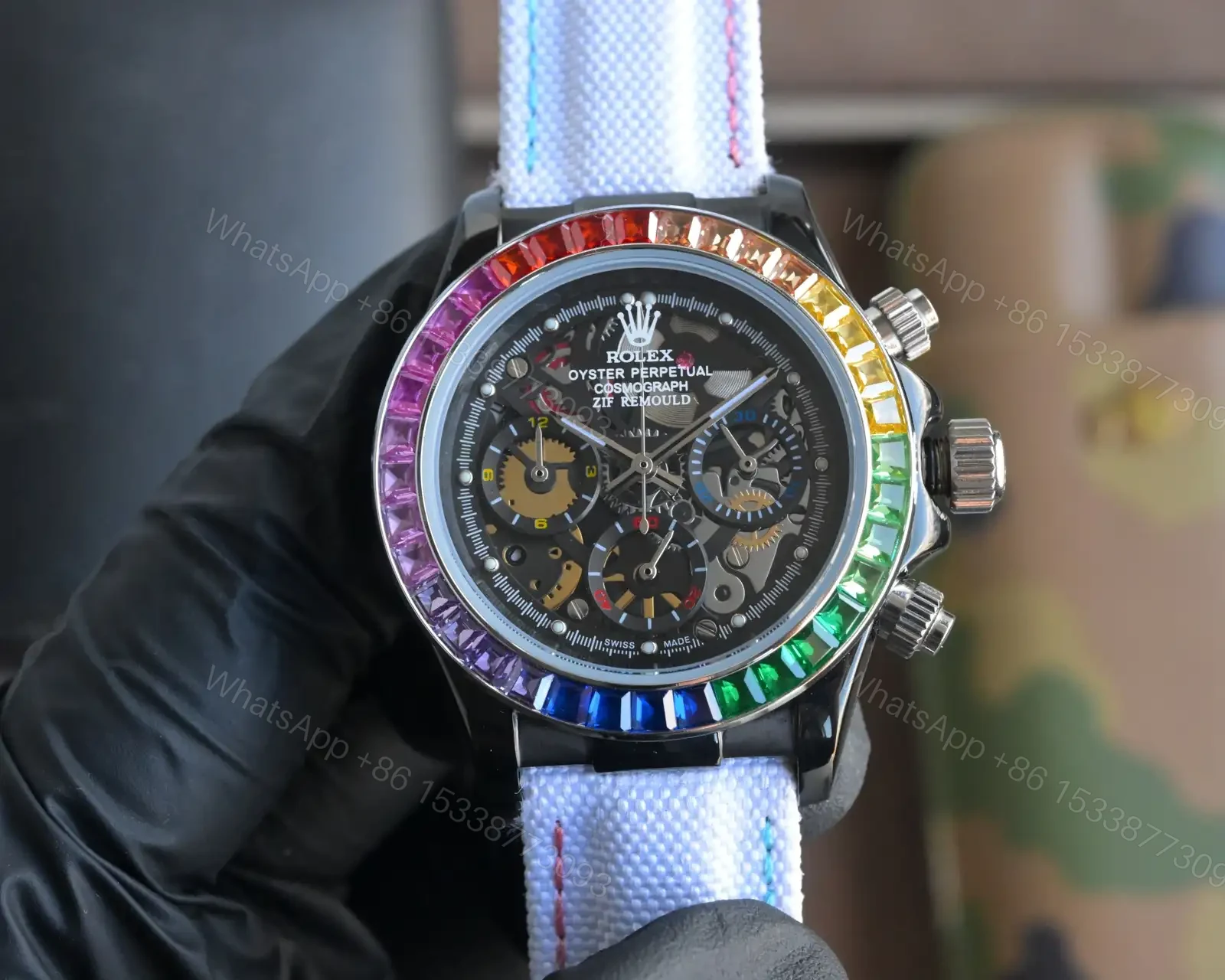 Rolex Daytona Rainbow Skeleton Carbon Black Dial Blue Strap Edition 40mm RLX-DAY-RBW-SKL-CARB40-BLU — view 1