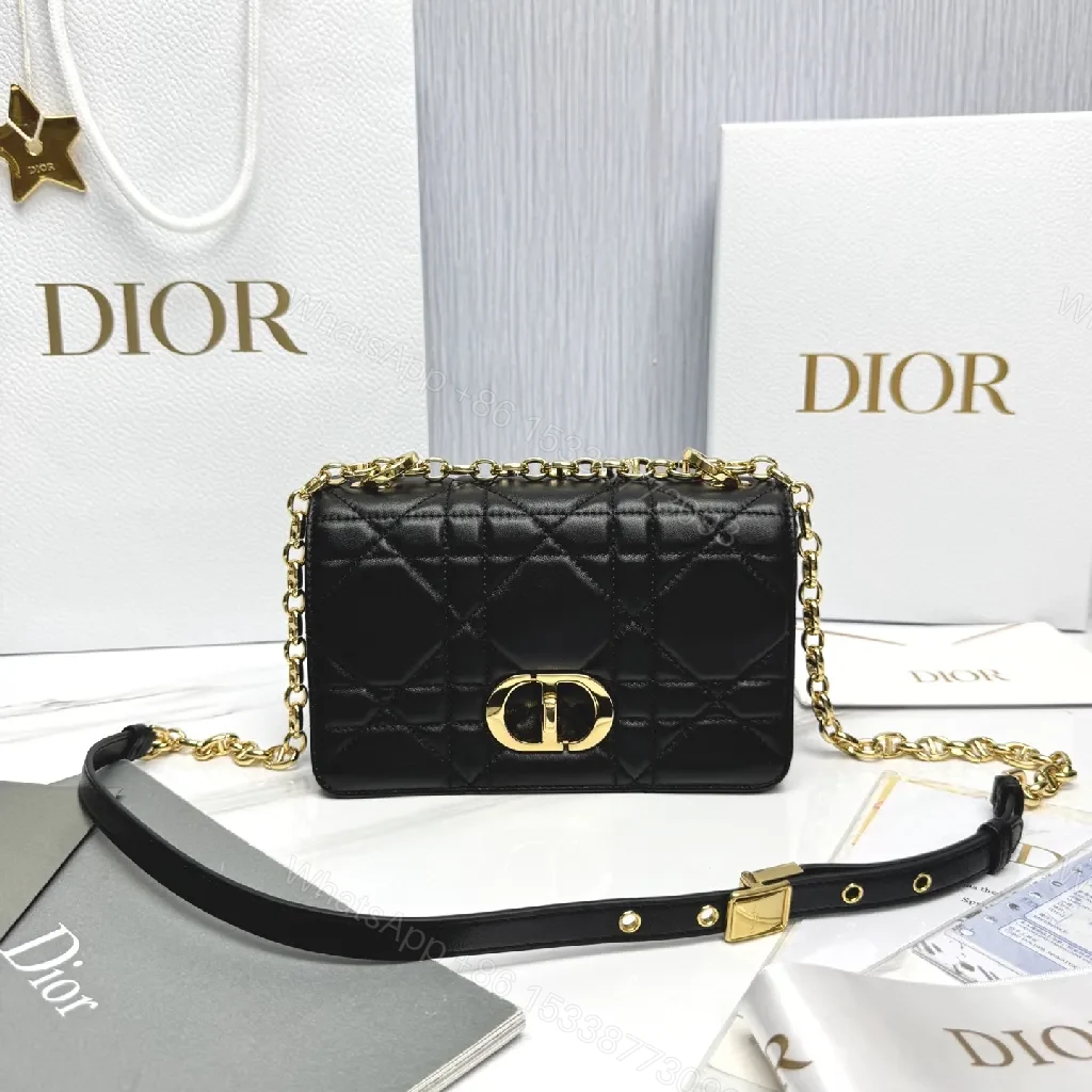 Quilted Black Crossbody Bag with Gold Chain, Chic Style — view 1