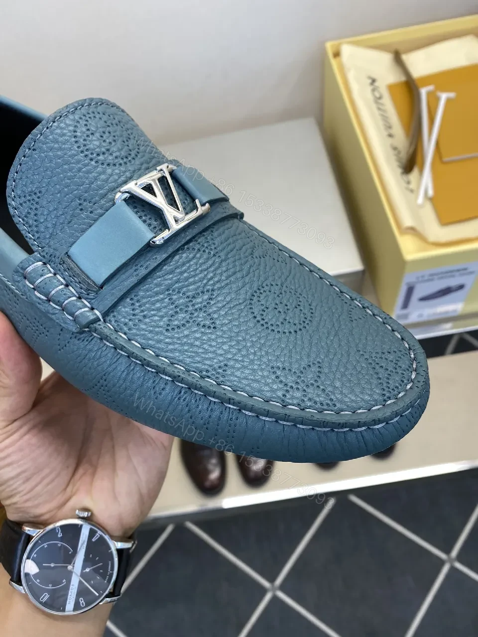 View 7 of Blue Textured Loafers - Luxe Comfort Footwear
