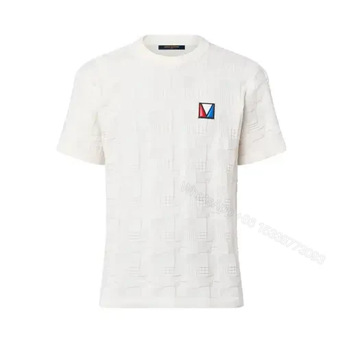 Lv Damier Jacquard Short-Sleeved Cotton Crewneck — view 1