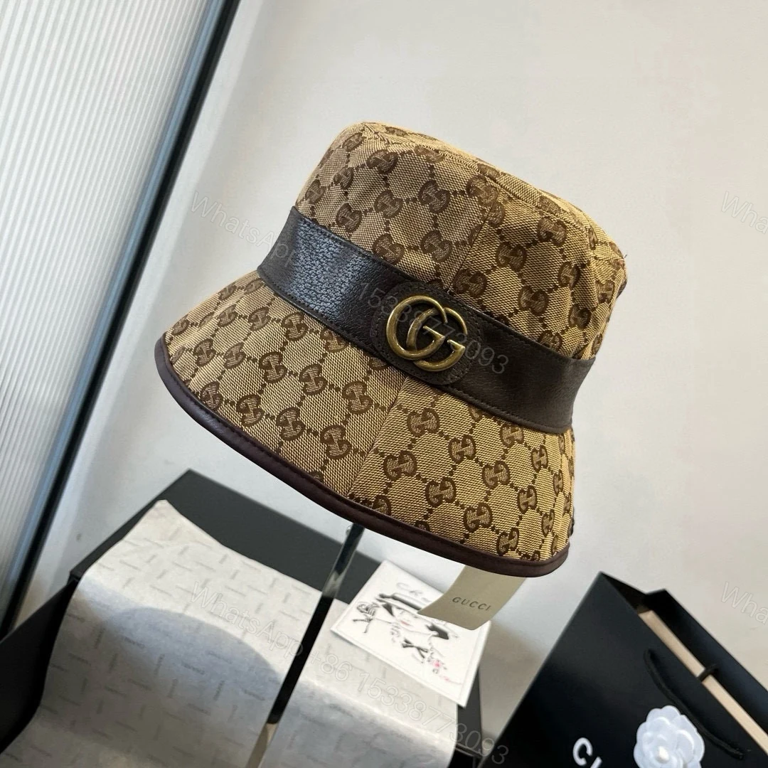 Gucci原單棕色GG金屬扣飾漁夫帽 男款皮革飾邊復古風 — view 1