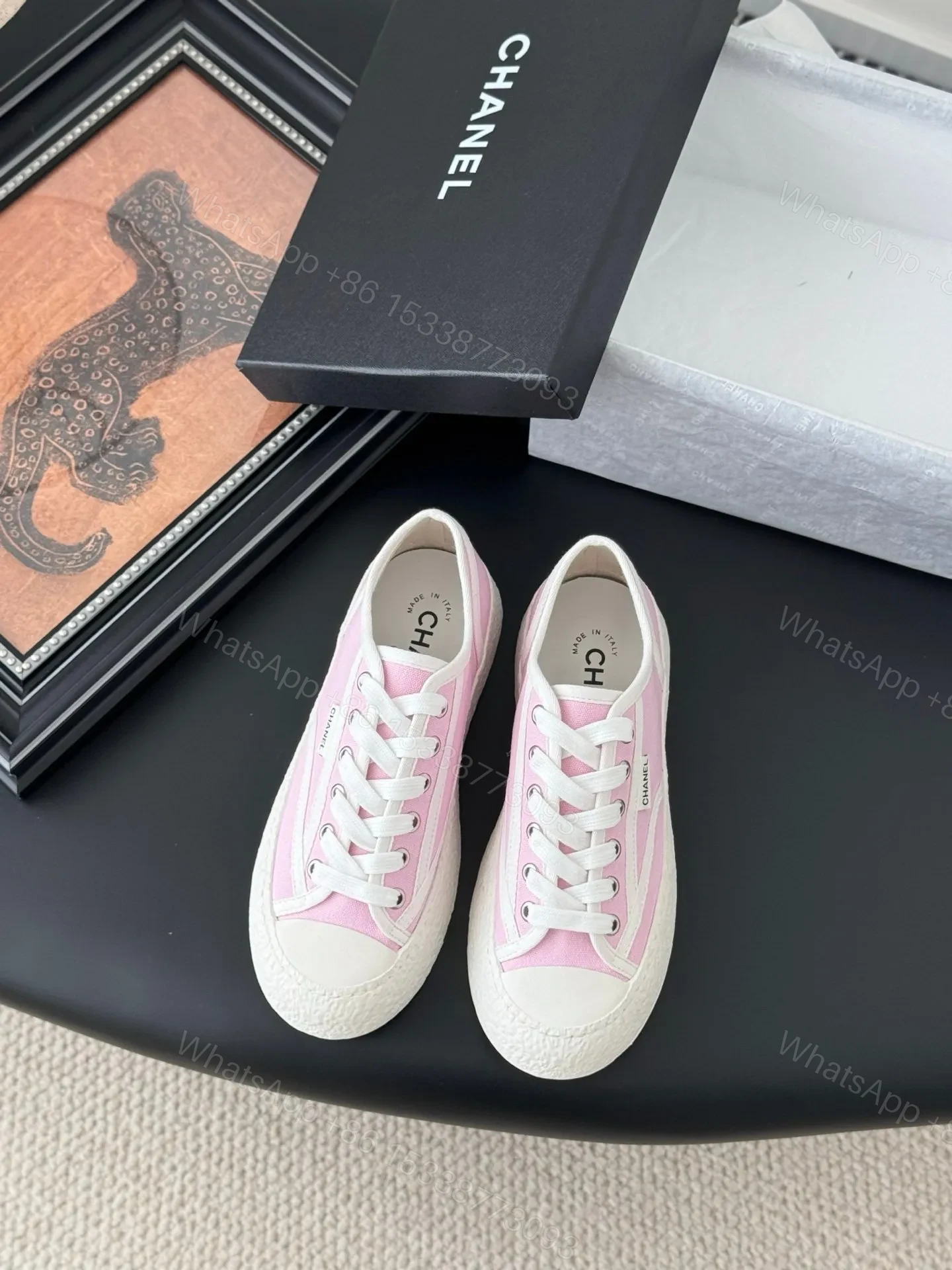 Chanel Women Pink Canvas Casual Sneakers — view 1