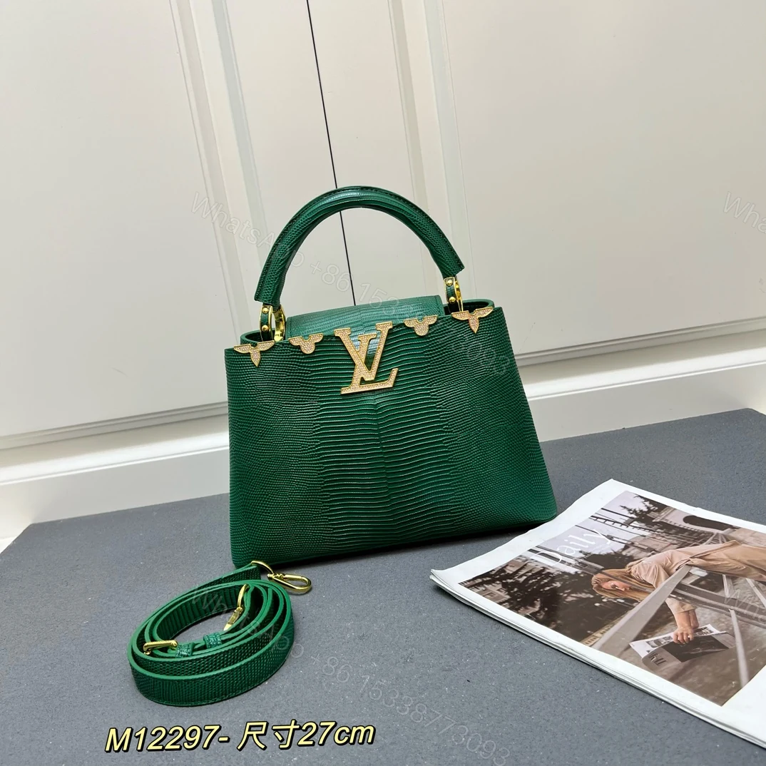 LV 高仿 M12297 經典綠色手提包 優雅黑金扣27cm氣質款 — view 1