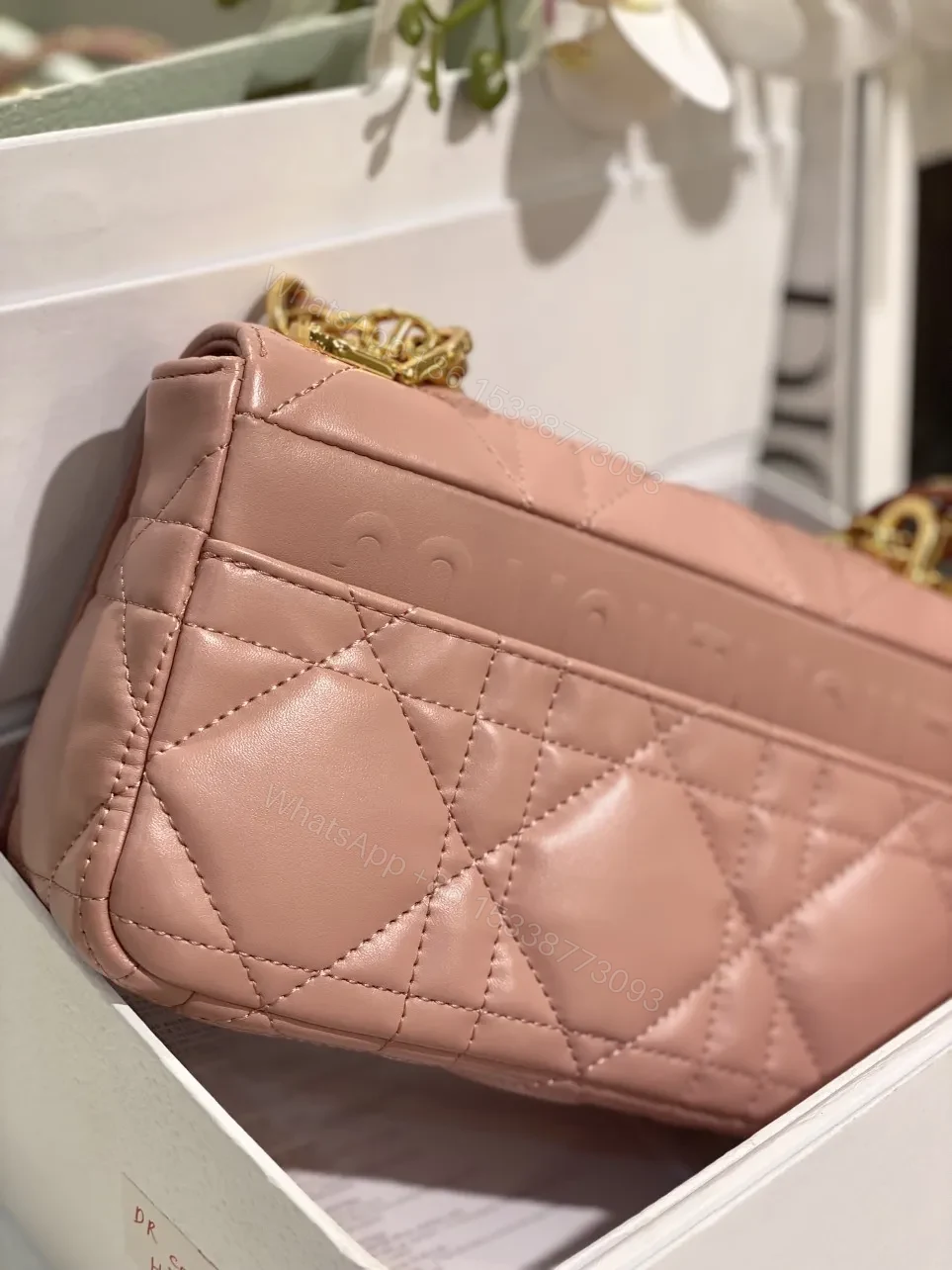 View 7 of Dior Pink Plaid Super Quality Women’s Handbag with Gold Lock 25cm