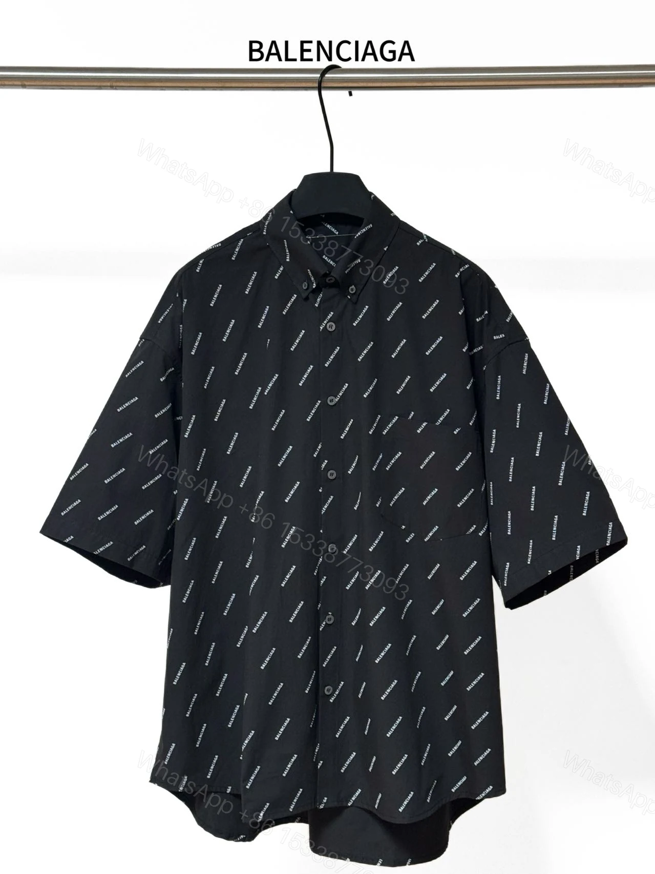 Balenciaga A貨襯衫 男款黑色滿印LOGO短袖寬鬆襯衣 — view 1