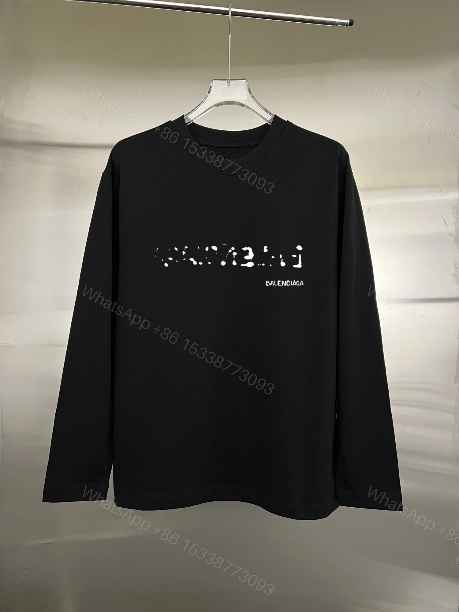 Balenciaga高仿男士長袖T恤 黑色點陣塗鴉風LOGO設計款 — view 1