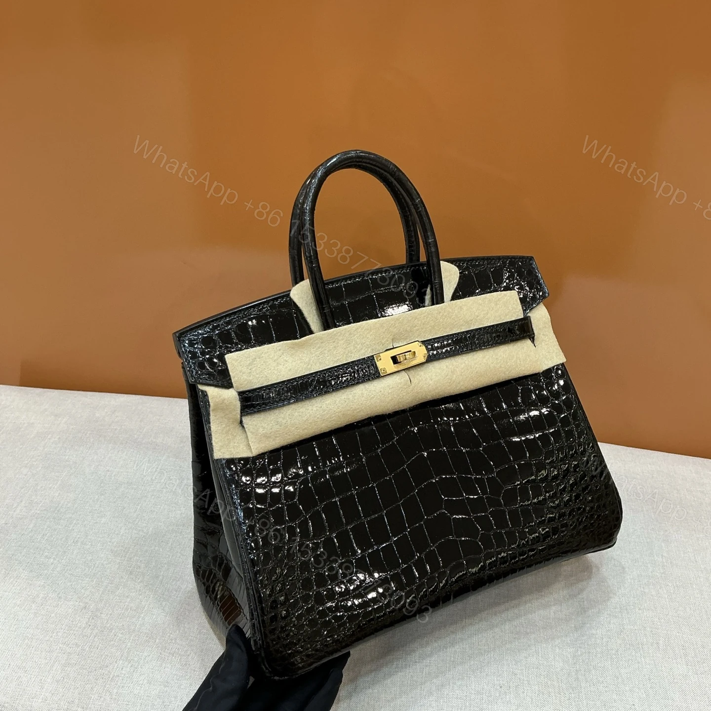 Hermes 原單 女款 Birkin 鱷魚壓紋手提包 經典黑色款 — view 1