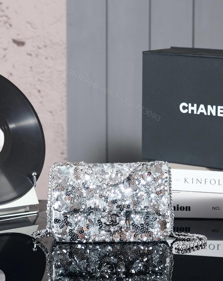 CHANEL高仿銀色亮片鏈條包 女士精品菱格手袋 晚宴閃耀奢華款 — view 1