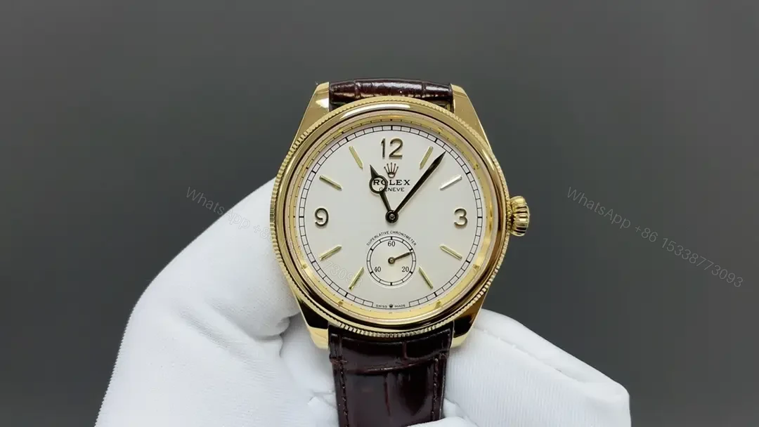 Premium Rolex 1908 Yellow Gold White Dial replica 39MM Black Leather Strap Edition 52508-0006 — view 1