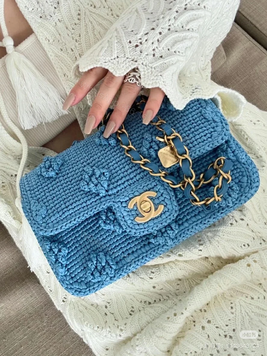 Chanel 一比一藍色針織鏈條包 夏日清新質感女包 優雅百搭精品款式 — view 1