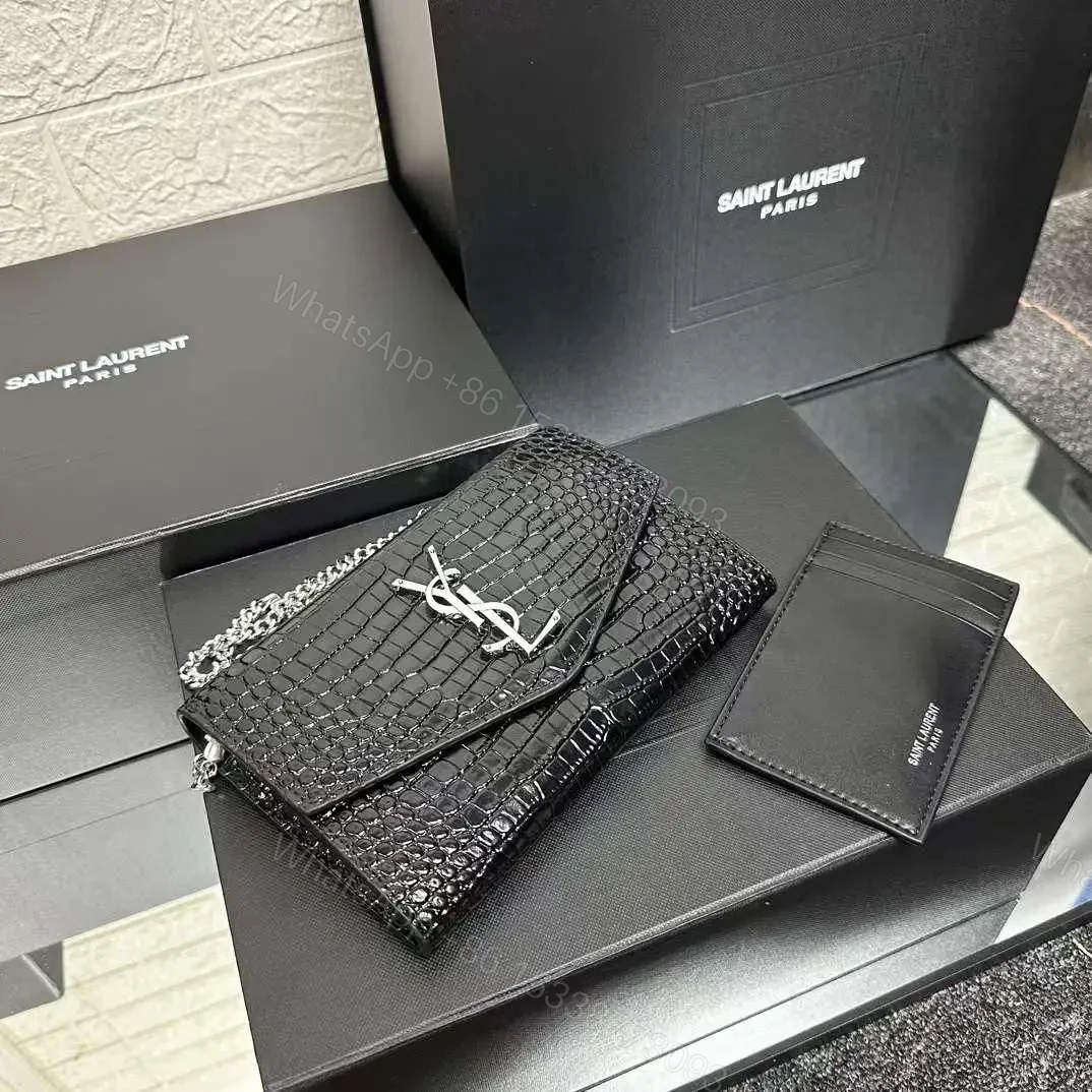 Design Uptown Croc Embossed Leather Chain Wallet – Dubai Fashion LUX — view 1