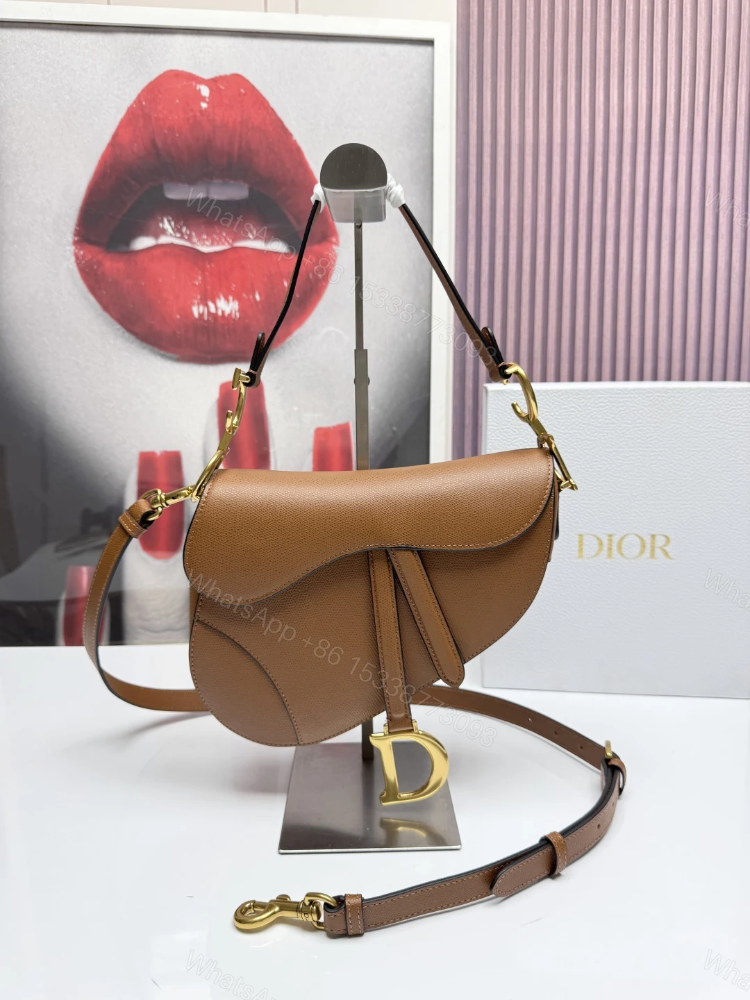 Dior 高仿馬鞍包 經典焦糖棕粒面皮革單肩斜背包氣質款 — view 1