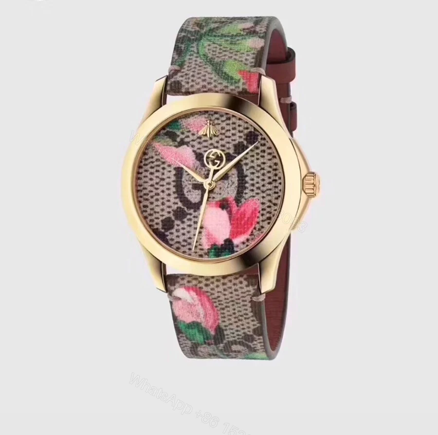 Gucci A貨女錶 花卉印花面盤設計 皮革錶帶粉嫩氣質風格款 — view 1