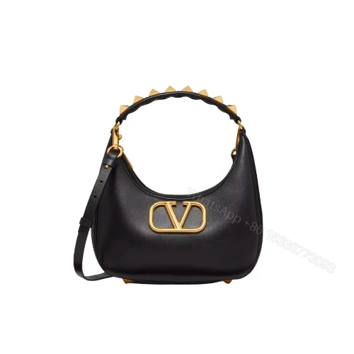 VALENTINO STUD SIGN CALFSKIN HOBO BAG IN BLACK 1W2B0K69EIM0NO — view 1