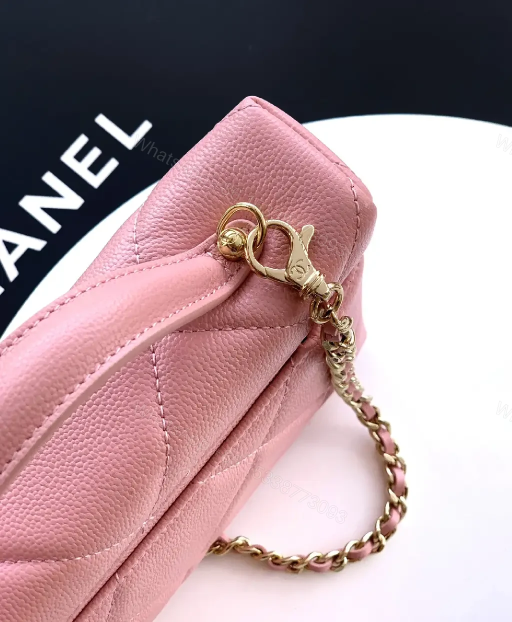 View 8 of Pink Quilted Mini Bag with Gold Hardware, Crossbody Style