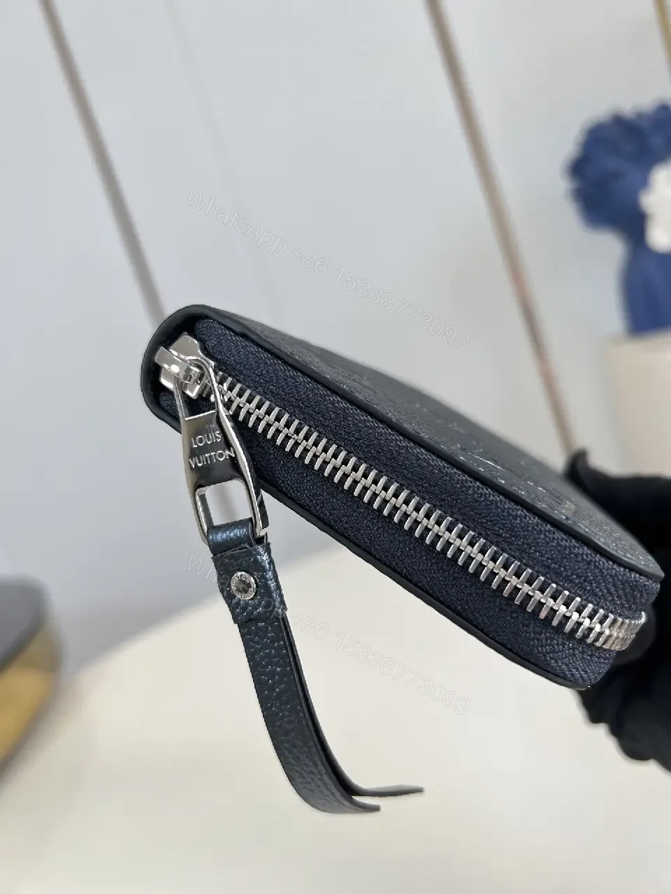 View 5 of Textured Leather Monogram Compact Wallet with Signature Hardware