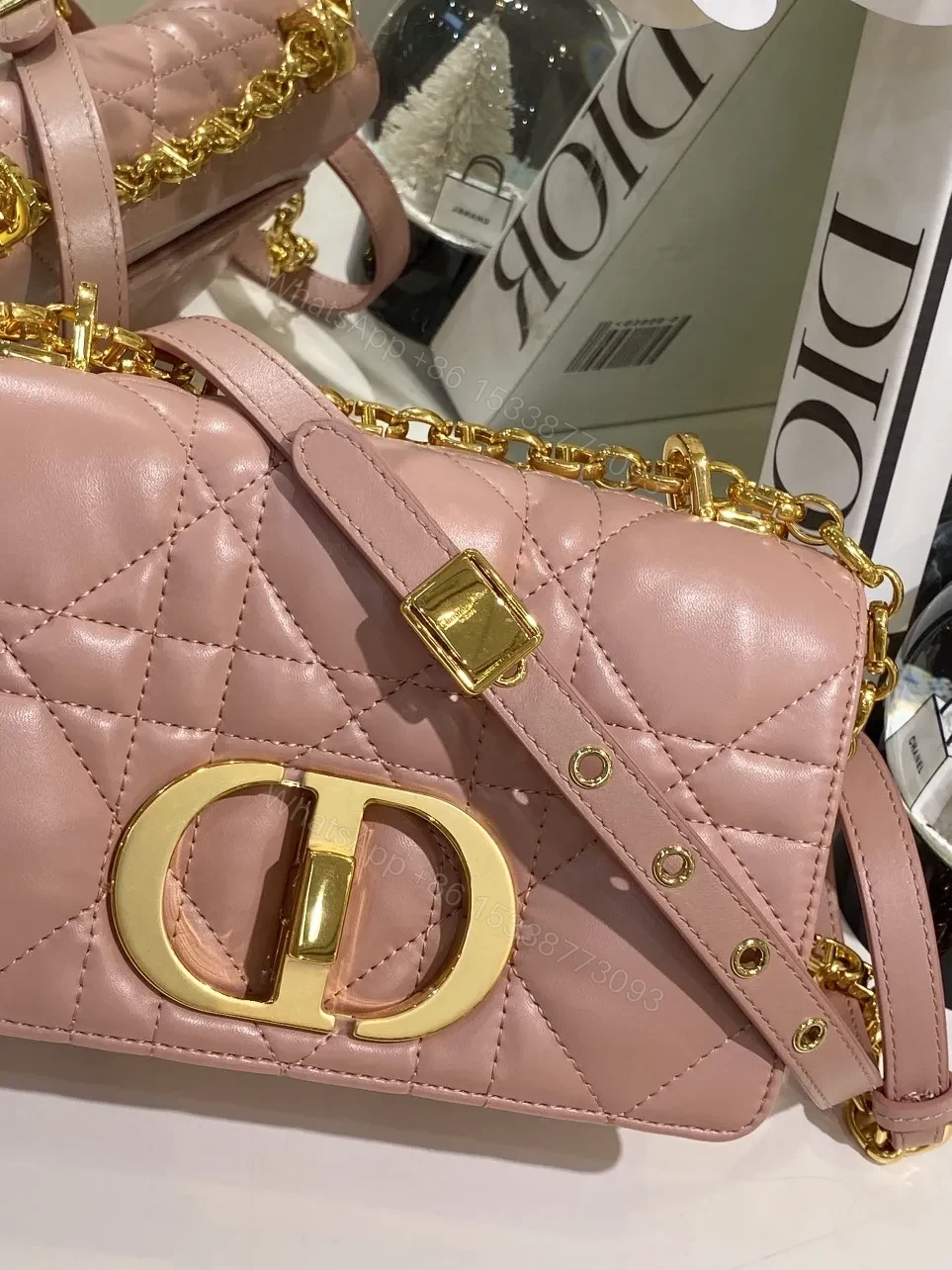 View 6 of Dior Pink Plaid Super Quality Women’s Handbag with Gold Lock 25cm
