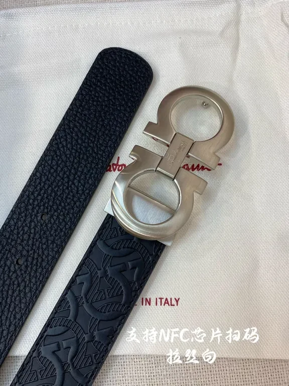 View 5 of Black Embossed Leather Belt with Gancini Buckle â€“ Ferragamo Luxe