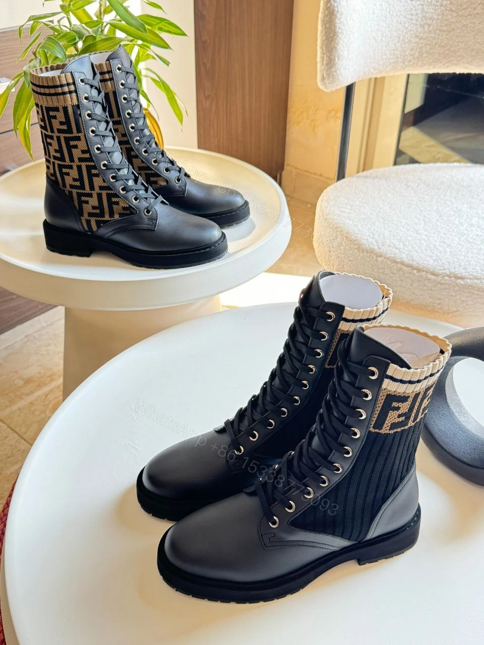 Fendi Zucca FF Logo Printed Combat Boots Women’s — view 1