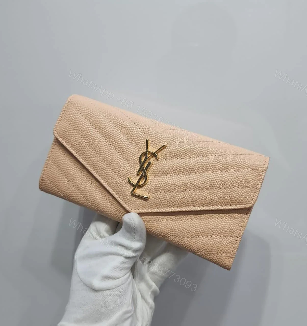YSL Grain De Poudre Matelasse Chevron Monogram Flap Wallet — view 1