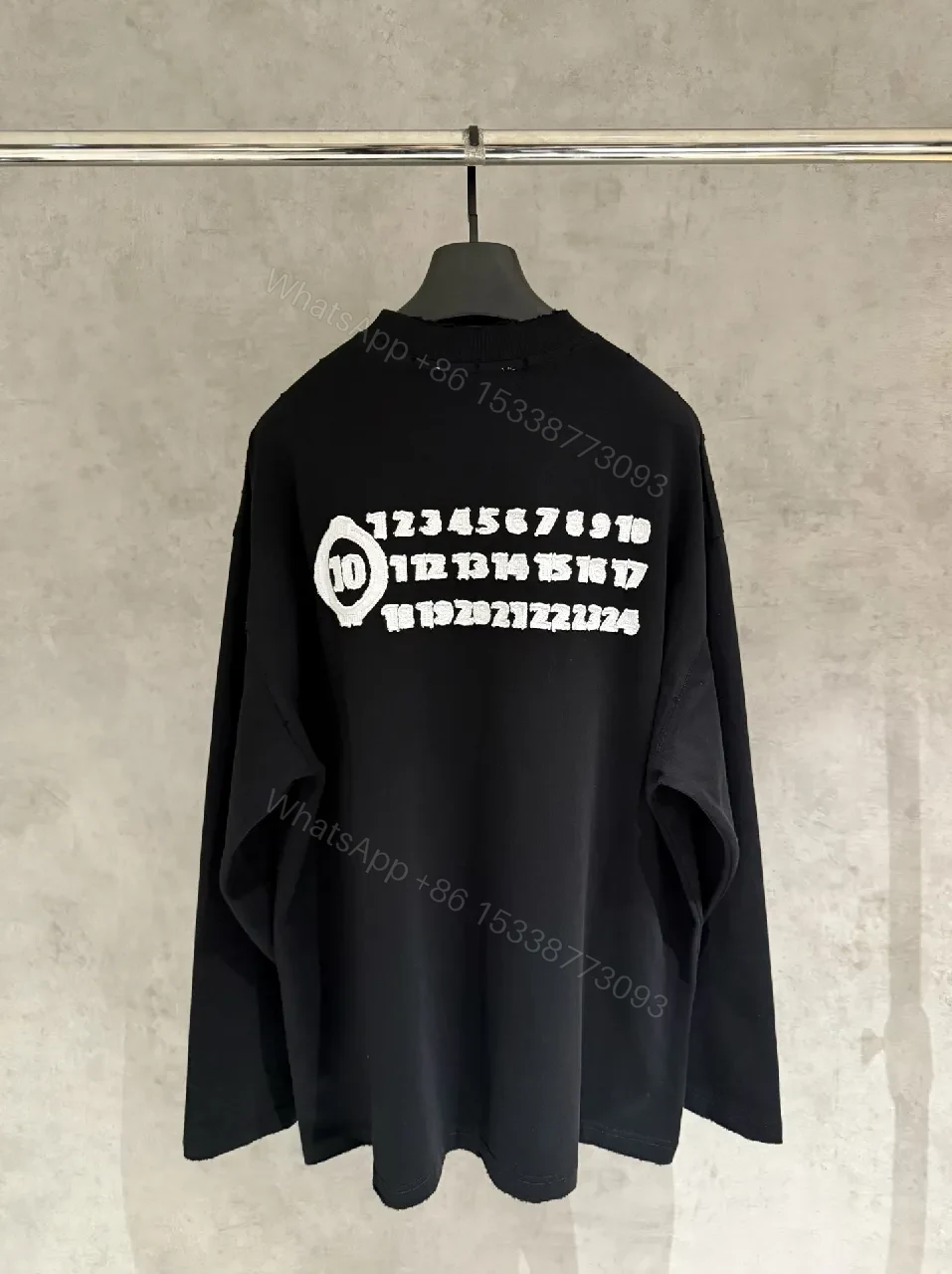 View 6 of Relaxed Black Sweatshirt with White Embroidery