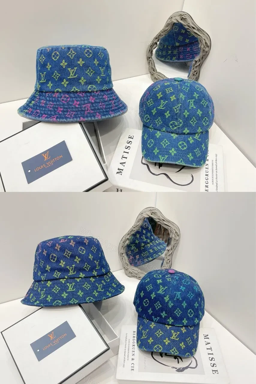 Denim Monogram Neon Bucket Hat - Luxe Casual Style — view 1