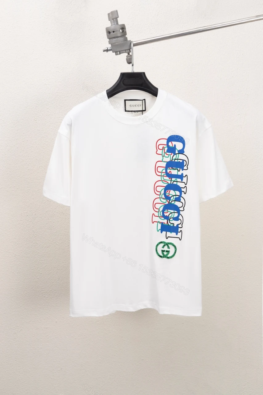 Gucci A貨男T白底排字設計 經典綠GG標識點綴款 — view 1