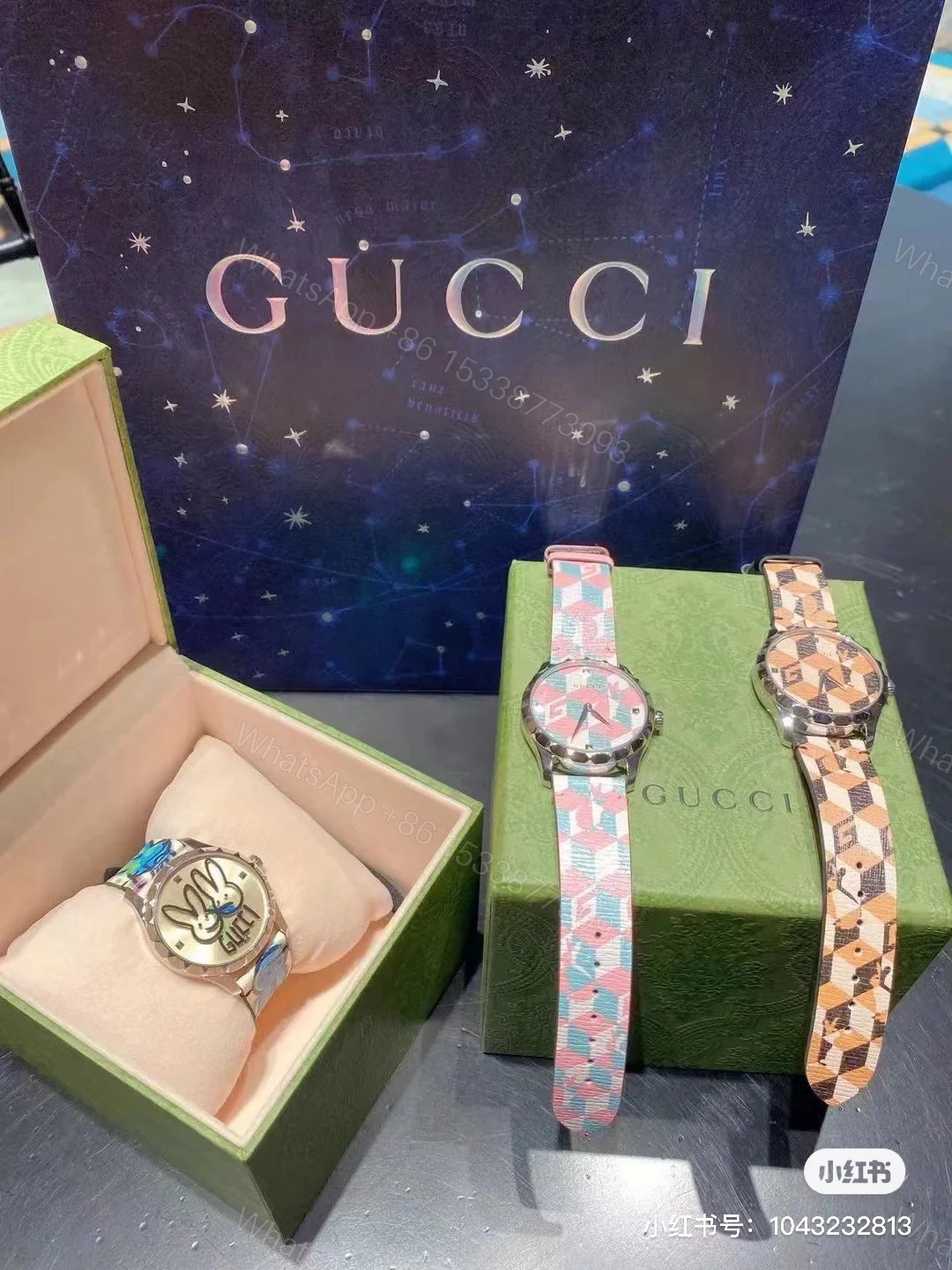 Gucci高仿女錶Timeless幾何印花皮錶 兔耳創意圖騰款式 — view 1