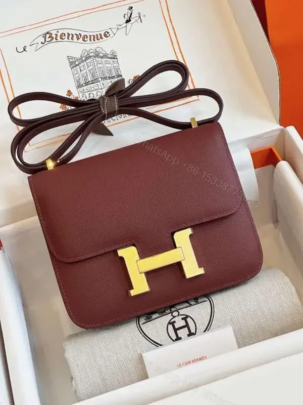 HN Bag Epsom Gold Dark Red Handbags 19cm — view 1