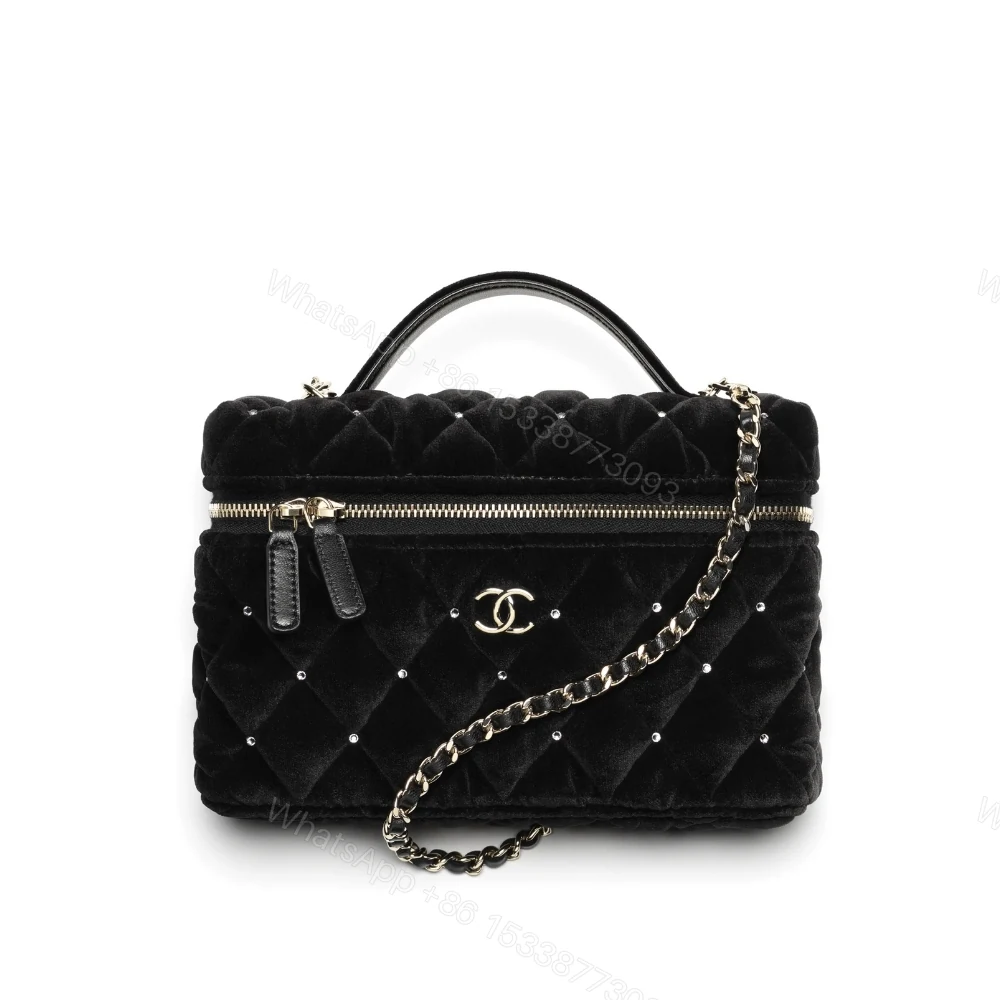 Chanel Vanity With Chain Velvet Diamante And Gold Tone Metal Black 19Cm — view 1