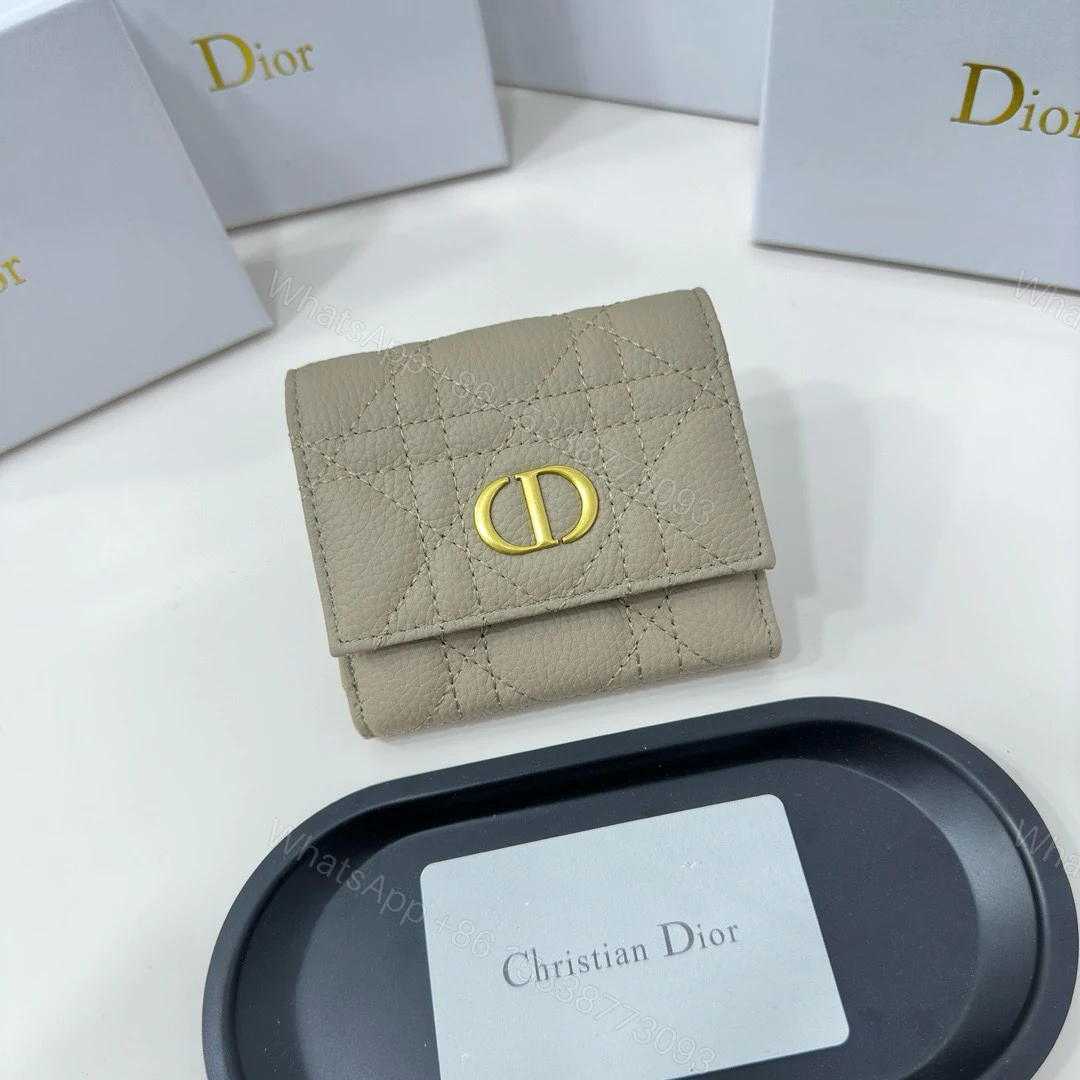 Dior一比一短夾 男士米杏色藤格紋小牛皮 CD標識設計百搭款 — view 1
