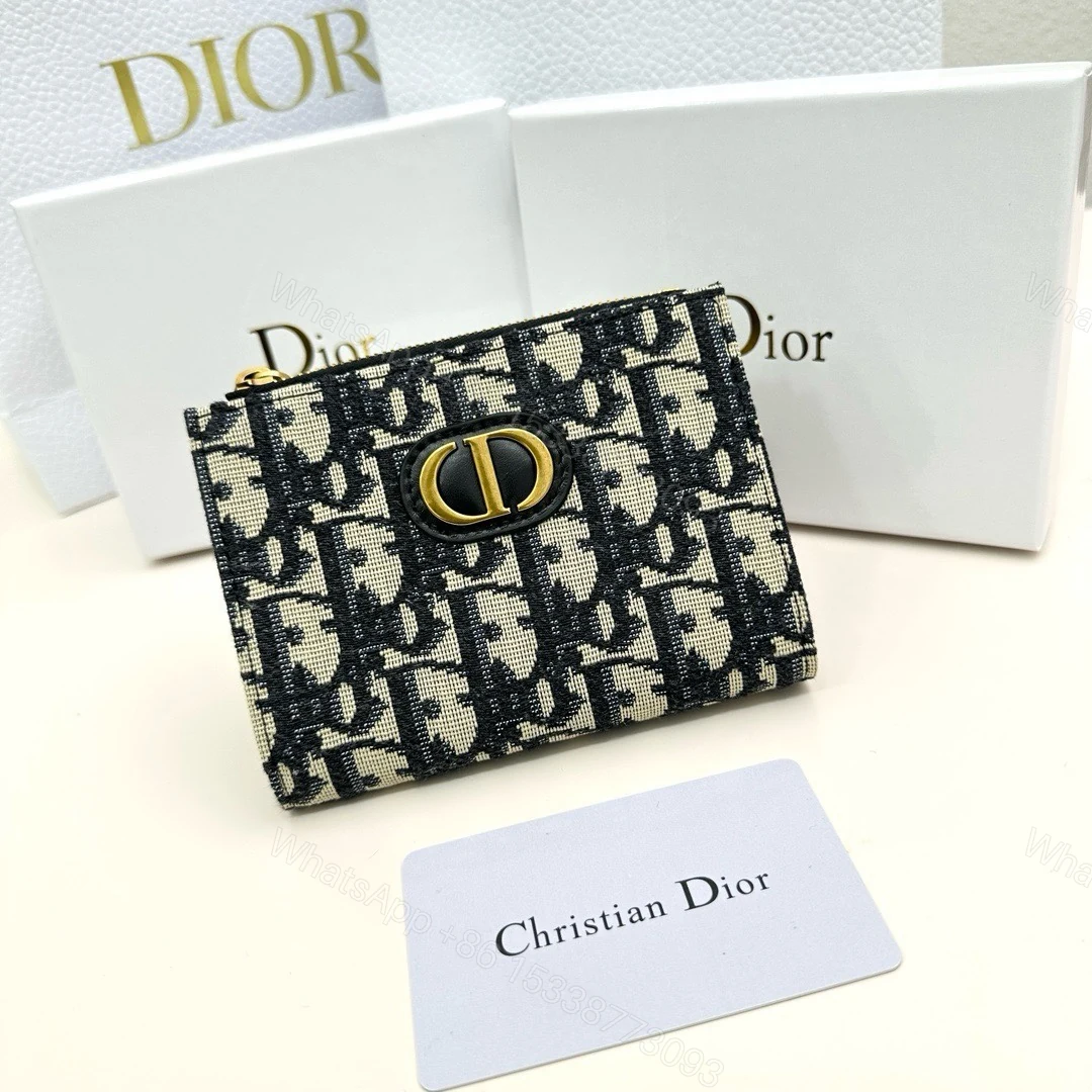 Dior高仿短夾 女士深藍Oblique帆布 金屬標誌設計款 小巧實用型 — view 1