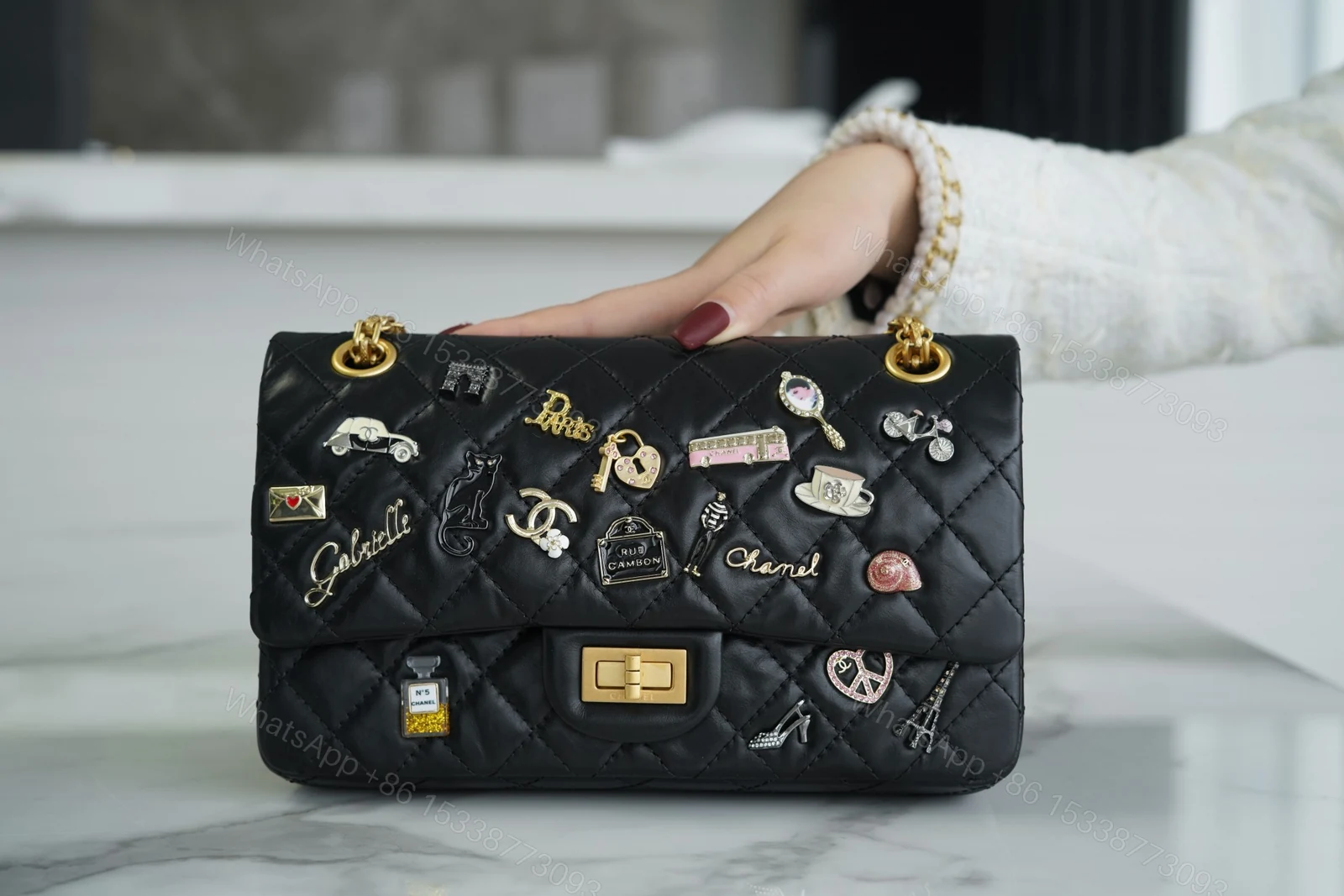 CHANEL 高仿 2.55 黑色徽章菱格鏈條包 法式復古精品設計女包 — view 1