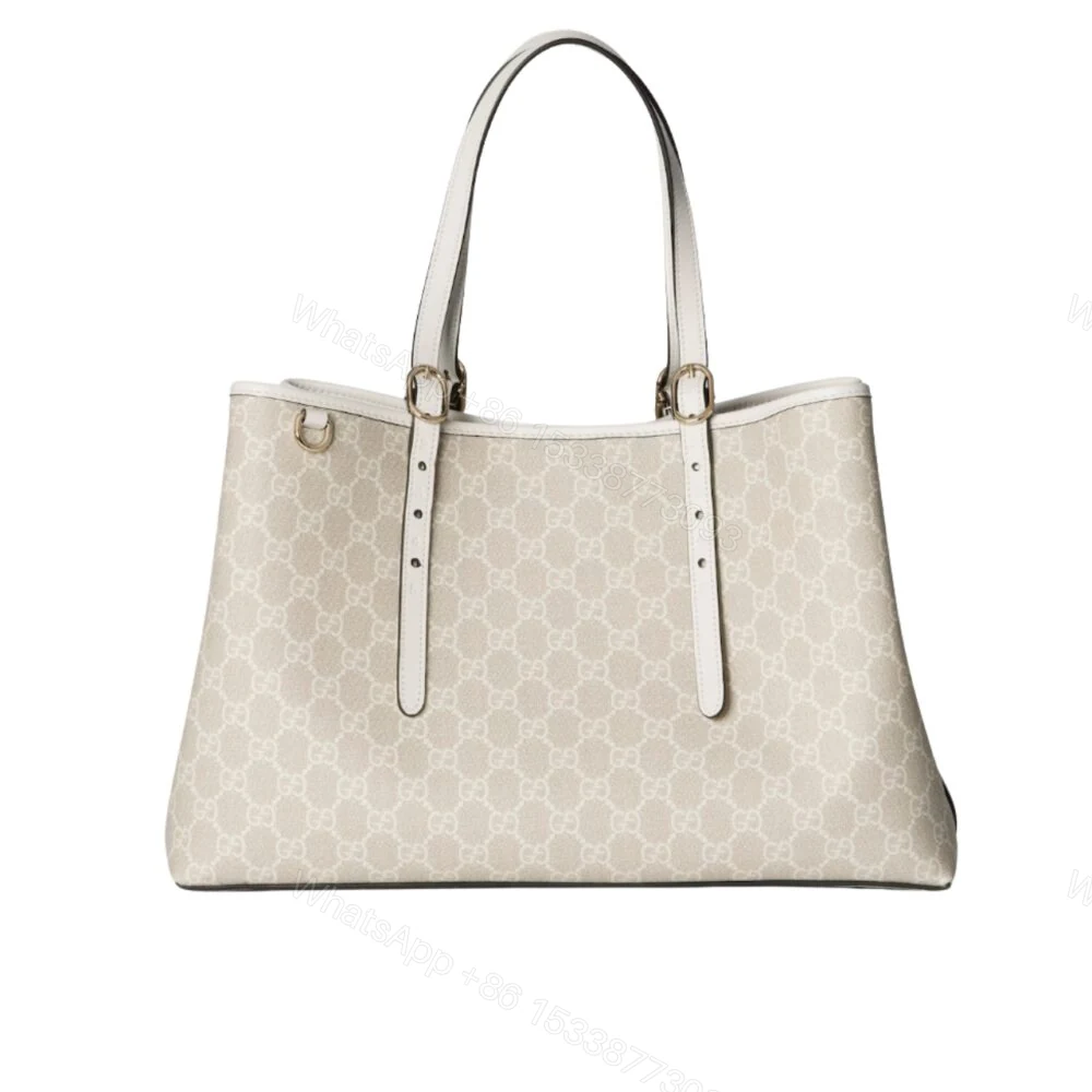 Gucci GG Emblem Large Tote Bag Beige And White GG Monogram Coated Fabric 38Cm — view 1