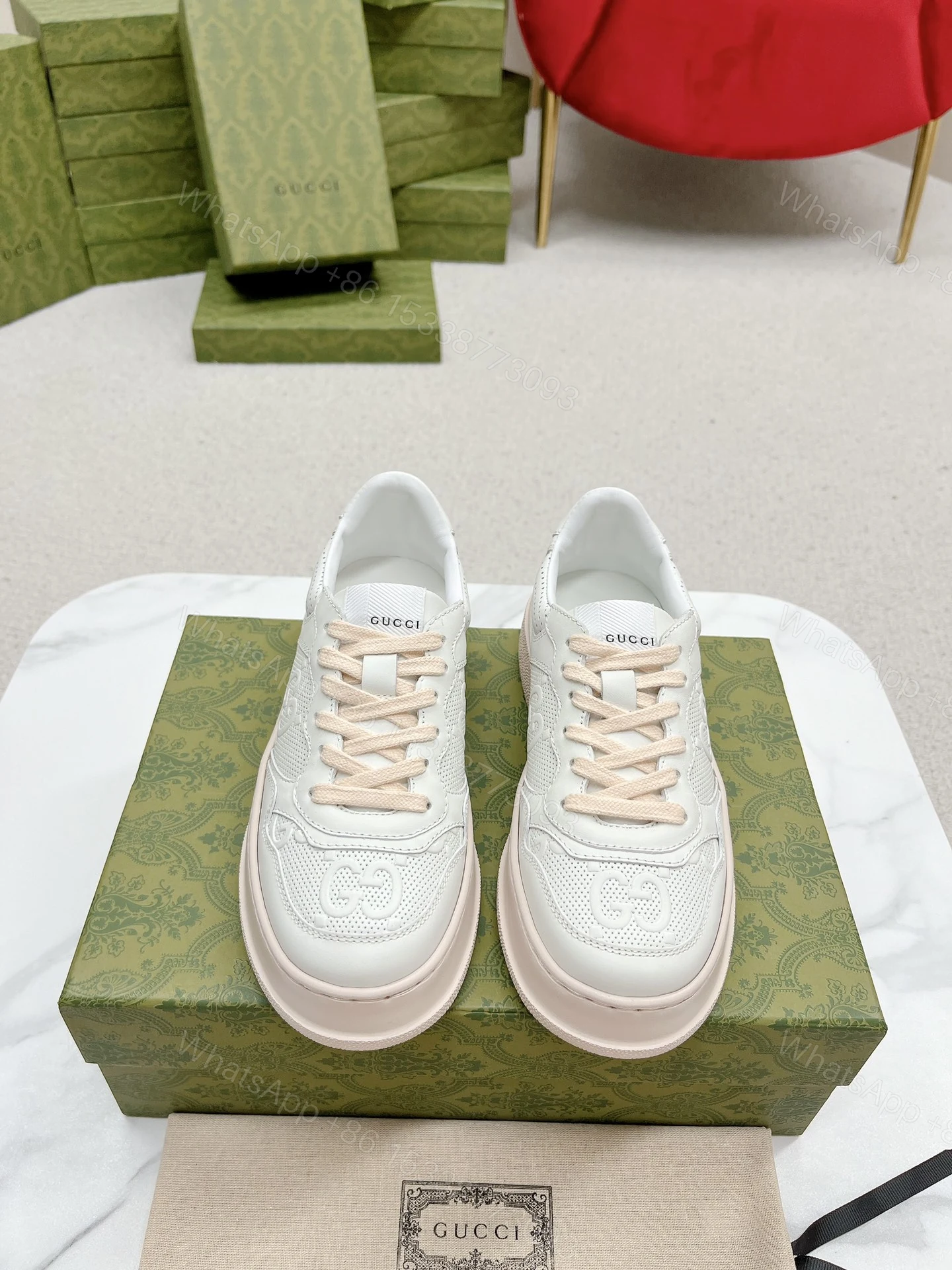 Gucci 原單 女款 米白粉拼色厚底運動鞋 氣質百搭款 — view 1