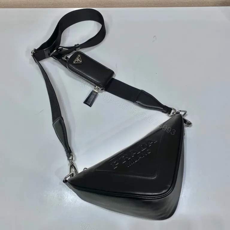 View 6 of Compact Leather Crossbody with Prada-Triad Logo