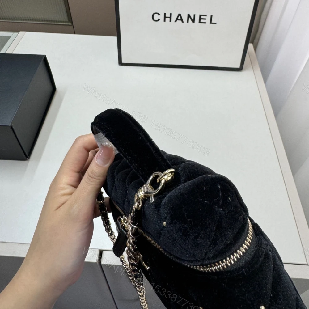 View 6 of Chanel Vanity With Chain Velvet Diamante And Gold Tone Metal Black 19Cm